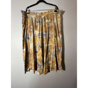 Vintage Elisabeth Skirt Sz 20 Brown Floral Rayon High Waist Liz Claiborne USA